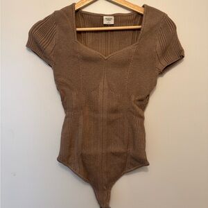 Abercrombie & Fitch Sweetheart Neckline Brown Ribbed Bodysuit